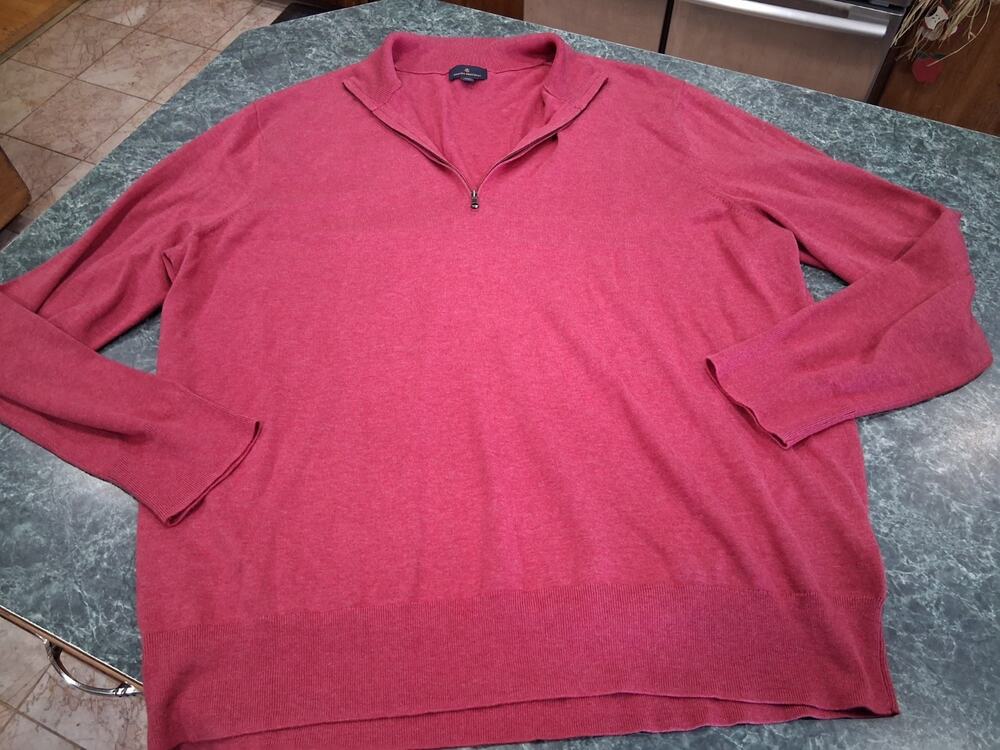 Brooks Brothers 100% Cotton Mens 1/4 Zip Knit Pullover Sweater XXL Berry NWOT